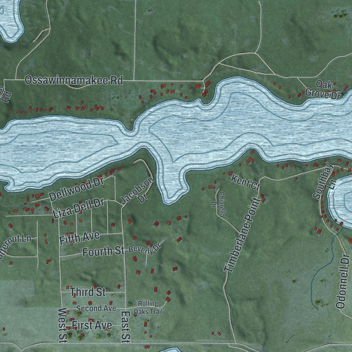 Second close-up of the map of Breezy Point, Minnesota print showing more streets and buildings