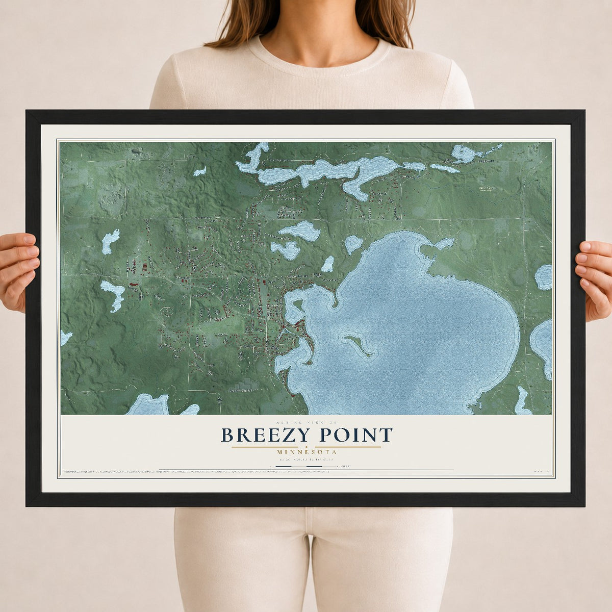 Map of Breezy Point, Minnesota, 18 x 24 inch print in a black wood frame