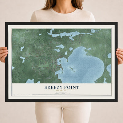 Map of Breezy Point, Minnesota, 18 x 24 inch print in a black wood frame