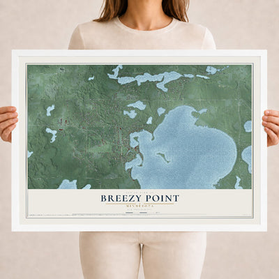 Map of Breezy Point, Minnesota, 18 x 24 inch print in a white wood frame