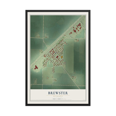 Map of Brewster, Minnesota, 12 x 18 inch print in a black wood frame