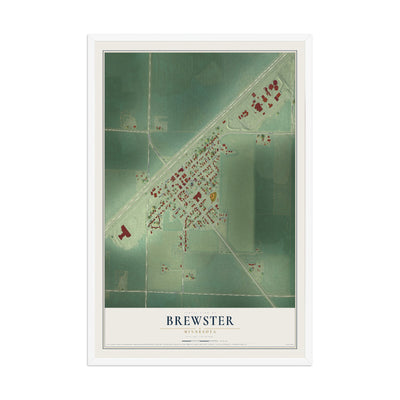Map of Brewster, Minnesota, 12 x 18 inch print in a white wood frame