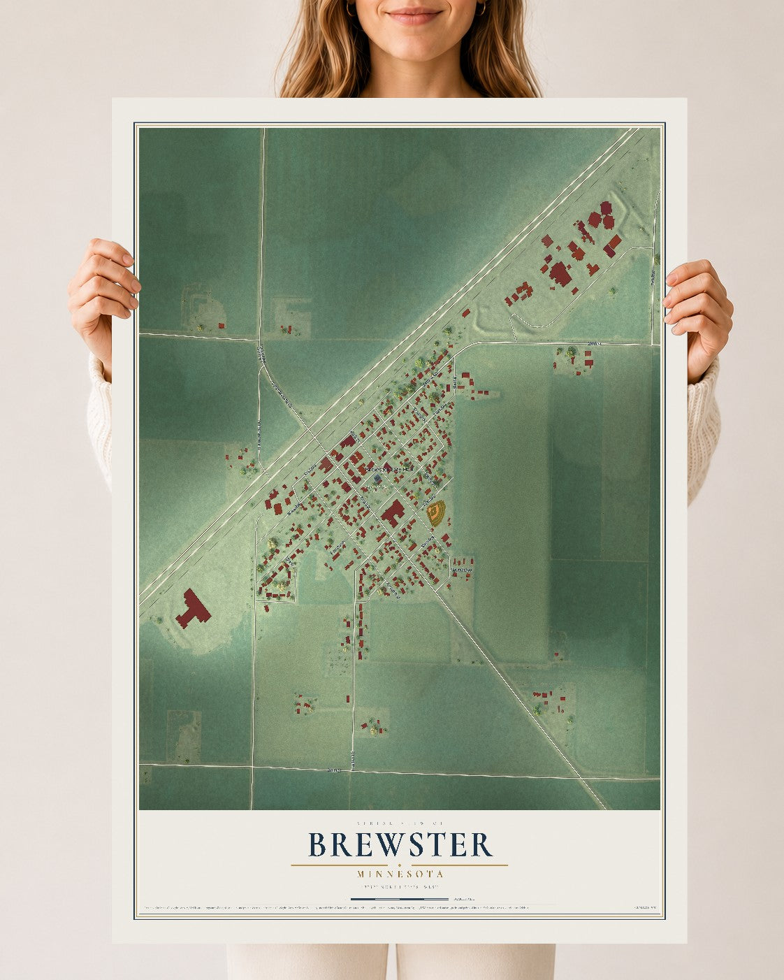 Map of Brewster, Minnesota, 24 x 36 inch unframed archival matte print