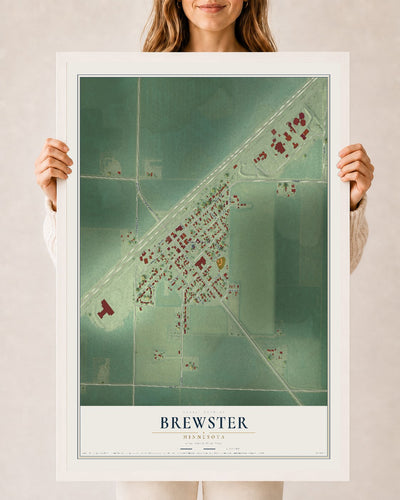 Map of Brewster, Minnesota, 24 x 36 inch print in a white wood frame