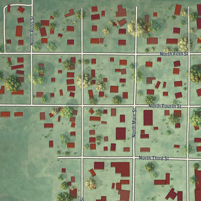Close-up of the map of Bricelyn, Minnesota print showing street and building detail