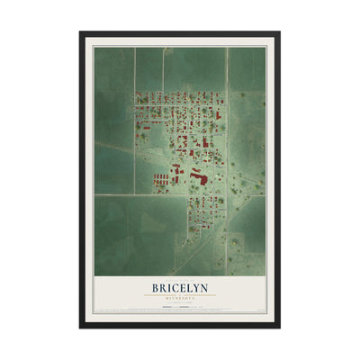 Map of Bricelyn, Minnesota, 12 x 18 inch print in a black wood frame