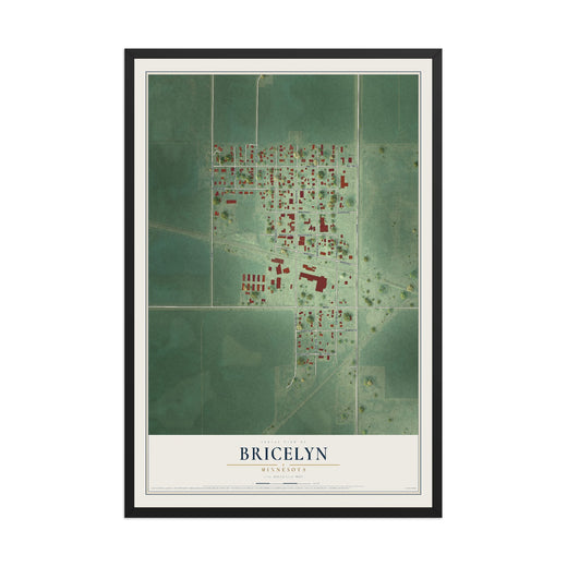Map of Bricelyn, Minnesota, 12 x 18 inch print in a black wood frame