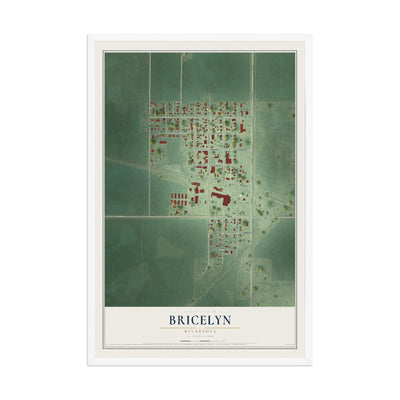 Map of Bricelyn, Minnesota, 12 x 18 inch print in a white wood frame