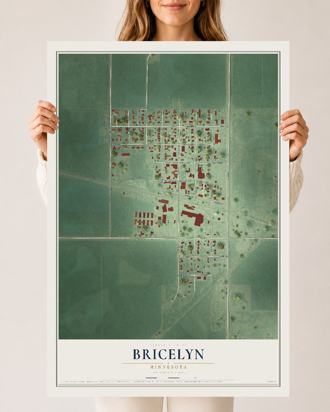 Map of Bricelyn, Minnesota, 24 x 36 inch unframed archival matte print