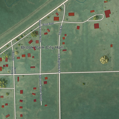 Close-up of the map of Brook Park, Minnesota print showing street and building detail