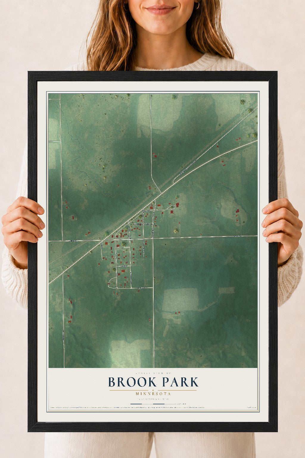 Map of Brook Park, Minnesota, 18 x 24 inch print in a black wood frame