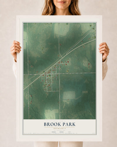 Map of Brook Park, Minnesota, 24 x 36 inch print in a white wood frame