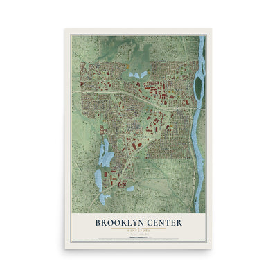 Map of Brooklyn Center, Minnesota, 12 x 18 inch unframed archival matte print