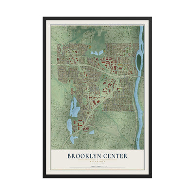 Map of Brooklyn Center, Minnesota, 12 x 18 inch print in a black wood frame