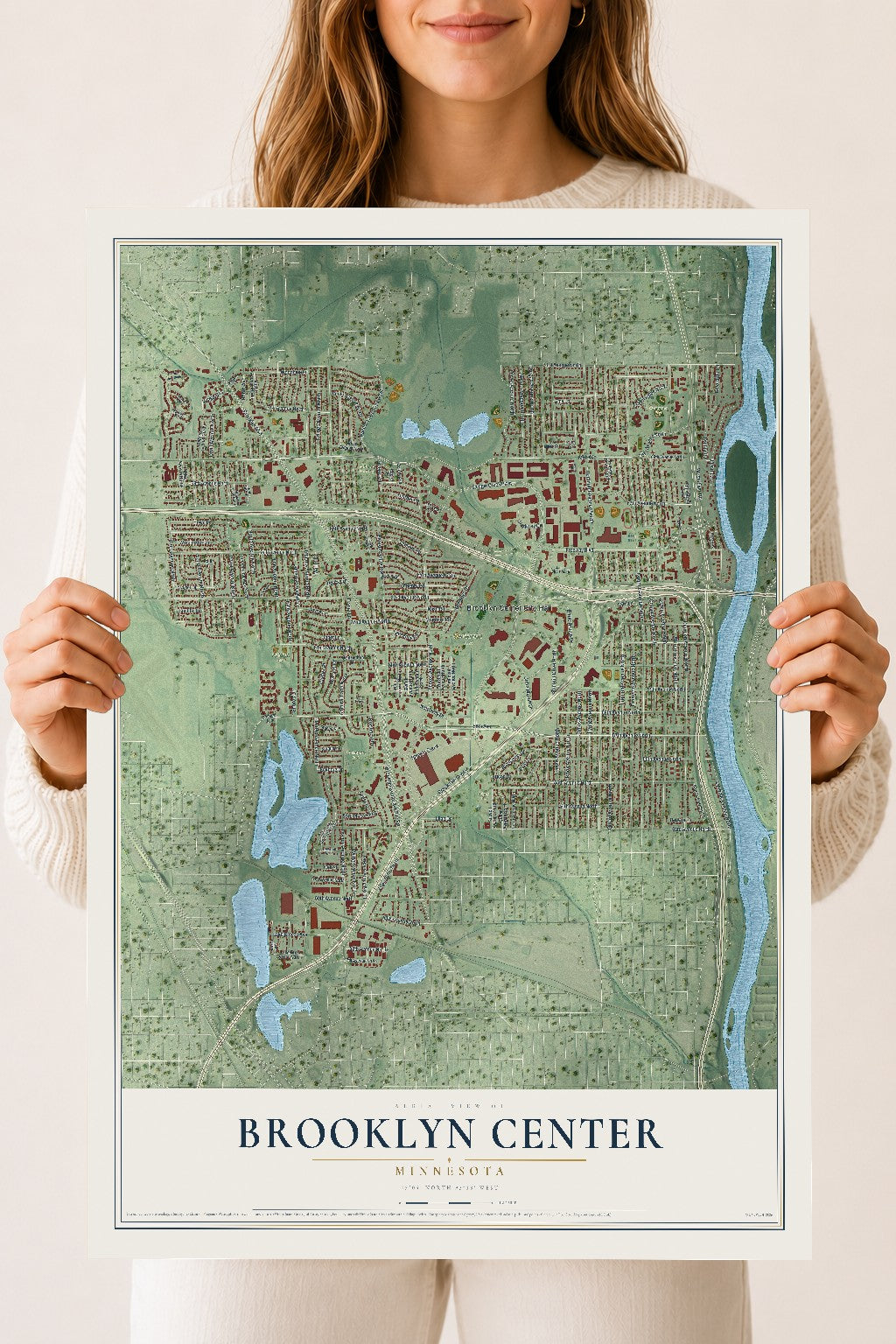 Map of Brooklyn Center, Minnesota, 18 x 24 inch unframed archival matte print