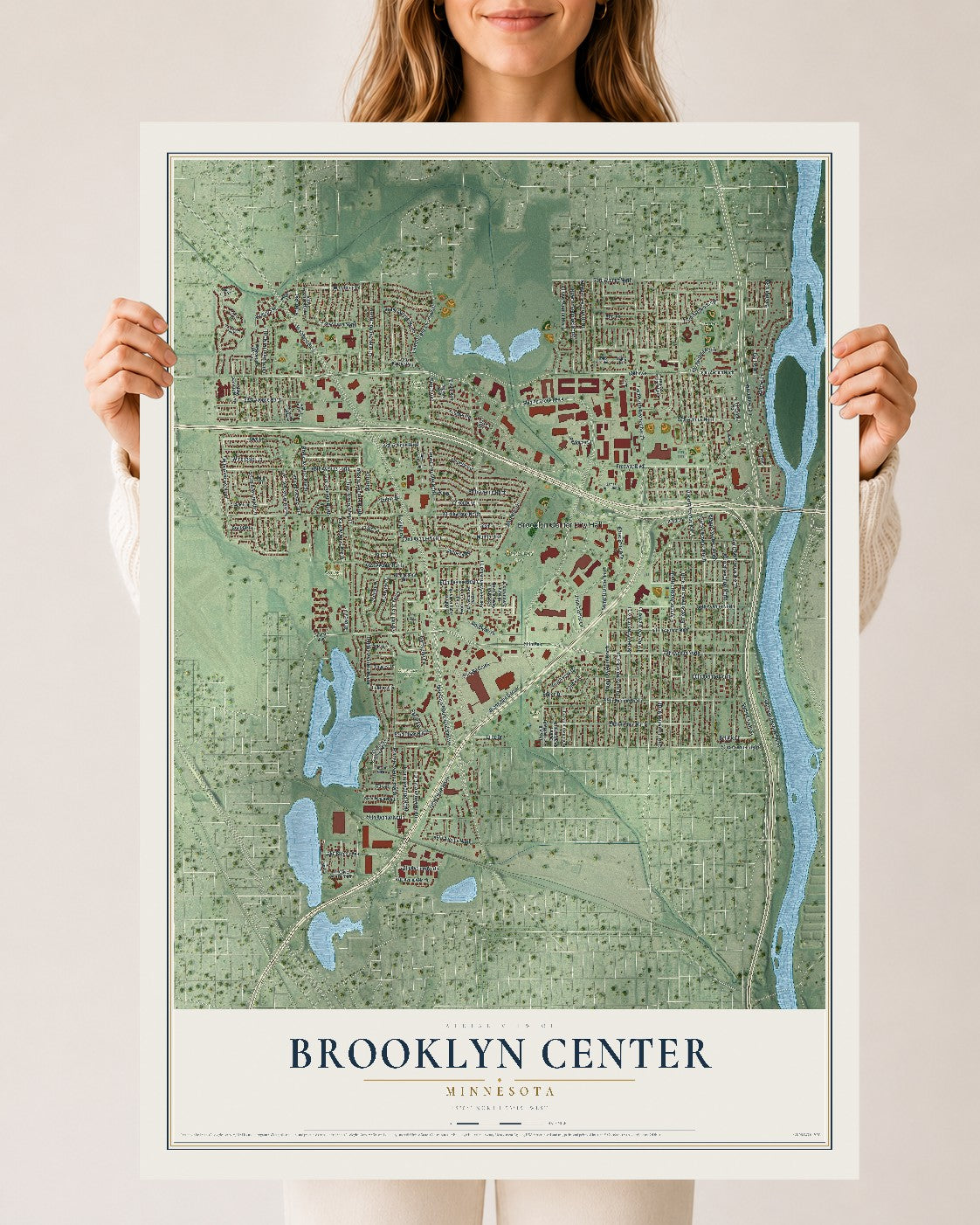 Map of Brooklyn Center, Minnesota, 24 x 36 inch unframed archival matte print