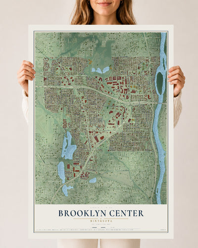 Map of Brooklyn Center, Minnesota, 24 x 36 inch unframed archival matte print