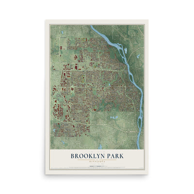 Map of Brooklyn Park, Minnesota, 12 x 18 inch unframed archival matte print