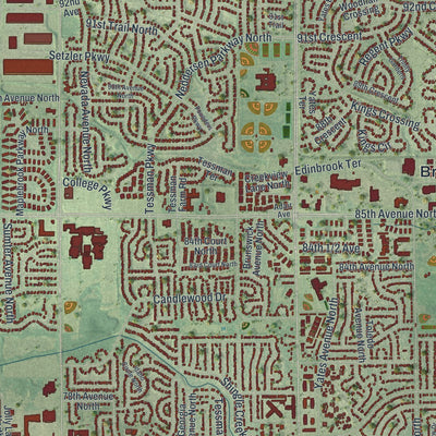 Close-up of the map of Brooklyn Park, Minnesota print showing street and building detail