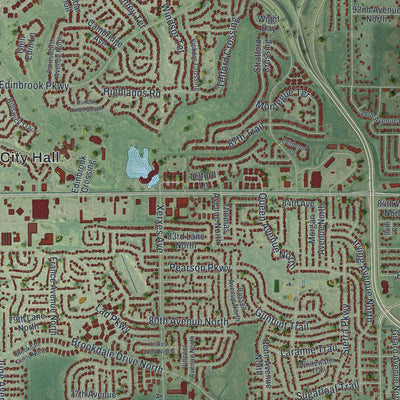 Second close-up of the map of Brooklyn Park, Minnesota print showing more streets and buildings