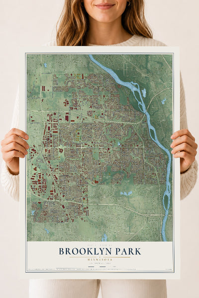 Map of Brooklyn Park, Minnesota, 18 x 24 inch unframed archival matte print