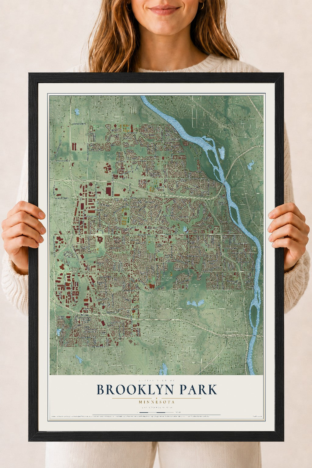 Map of Brooklyn Park, Minnesota, 18 x 24 inch print in a black wood frame