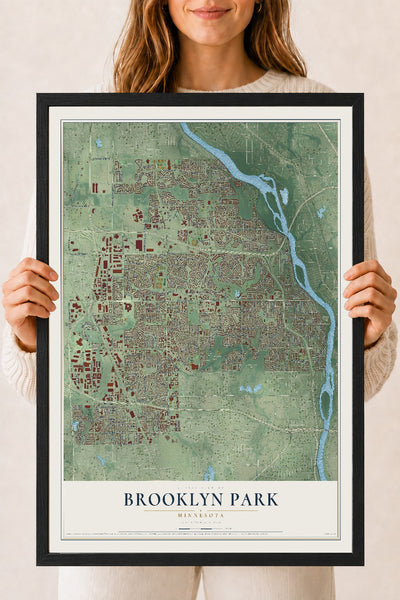 Map of Brooklyn Park, Minnesota, 18 x 24 inch print in a black wood frame