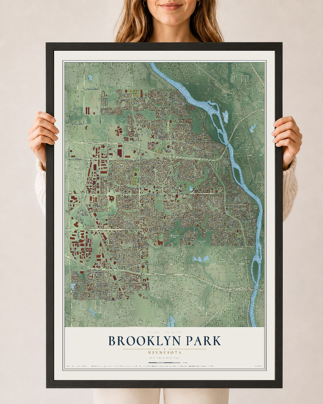 Map of Brooklyn Park, Minnesota, 24 x 36 inch print in a black wood frame