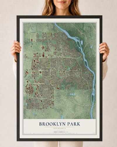 Map of Brooklyn Park, Minnesota, 24 x 36 inch print in a black wood frame