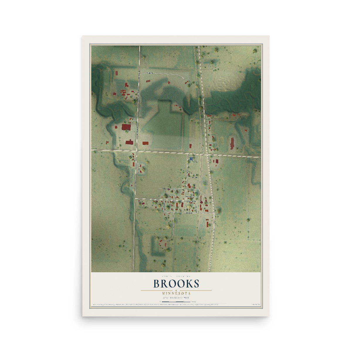 Map of Brooks, Minnesota, 12 x 18 inch unframed archival matte print
