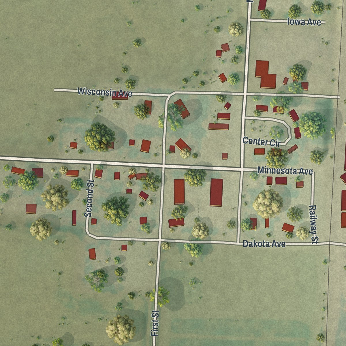 Close-up of the map of Brooks, Minnesota print showing street and building detail