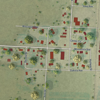 Close-up of the map of Brooks, Minnesota print showing street and building detail