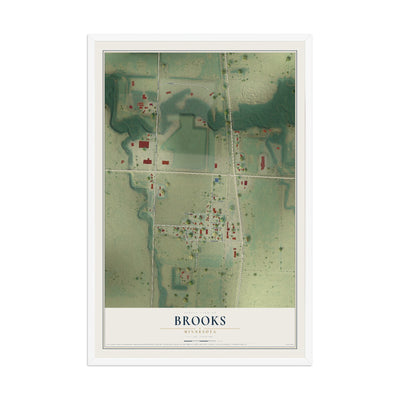 Map of Brooks, Minnesota, 12 x 18 inch print in a white wood frame