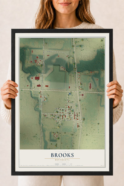 Map of Brooks, Minnesota, 18 x 24 inch print in a black wood frame
