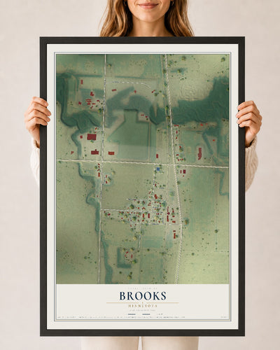 Map of Brooks, Minnesota, 24 x 36 inch print in a black wood frame