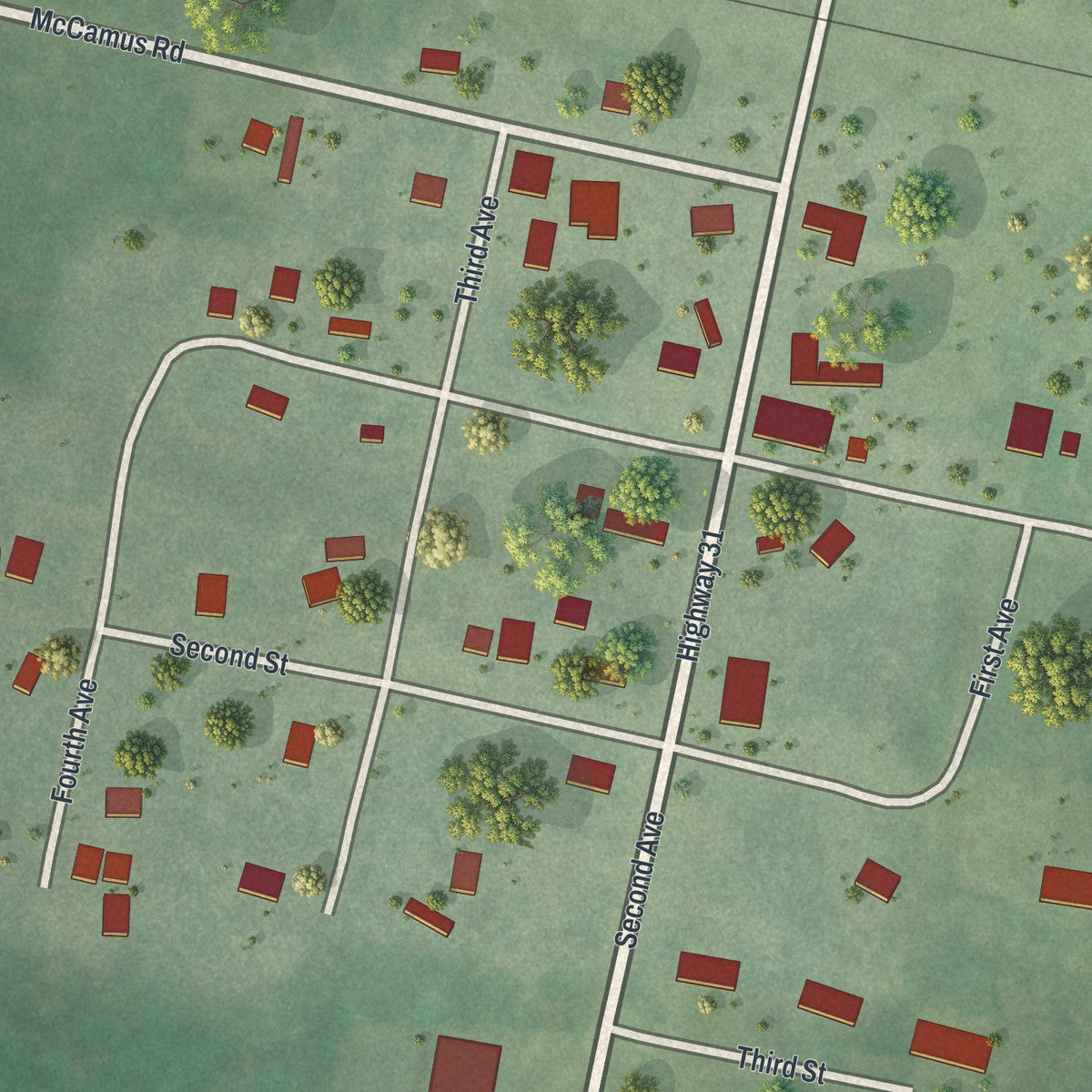 Close-up of the map of Brookston, Minnesota print showing street and building detail