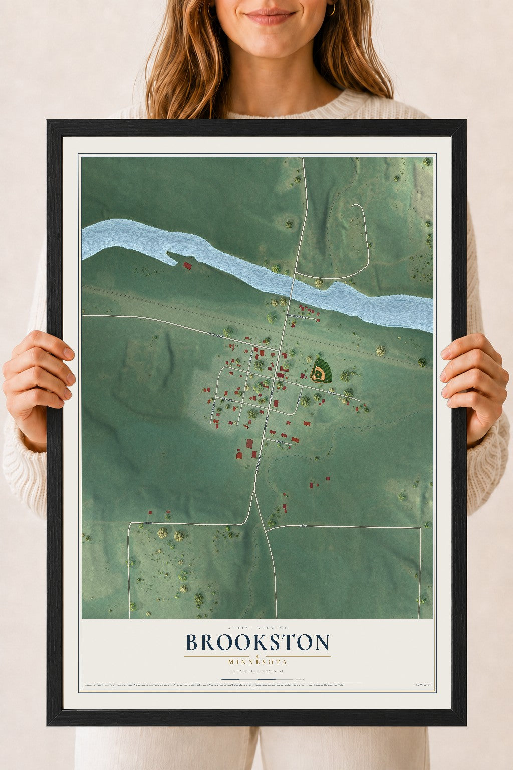 Map of Brookston, Minnesota, 18 x 24 inch print in a black wood frame