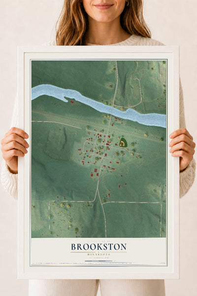 Map of Brookston, Minnesota, 18 x 24 inch print in a white wood frame