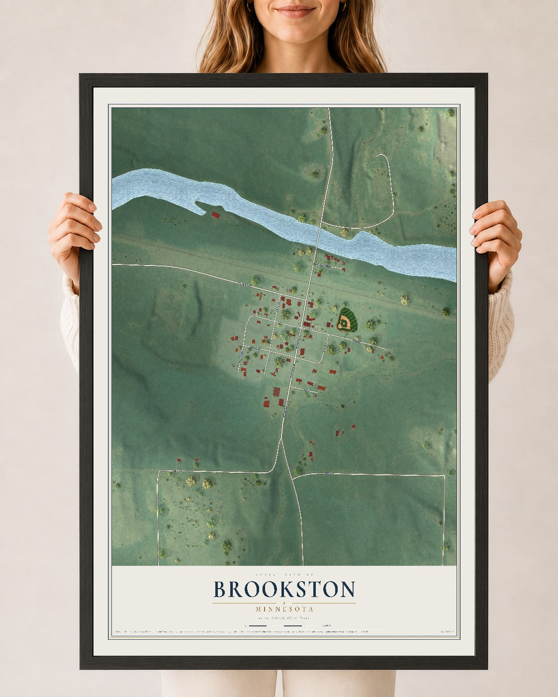 Map of Brookston, Minnesota, 24 x 36 inch print in a black wood frame