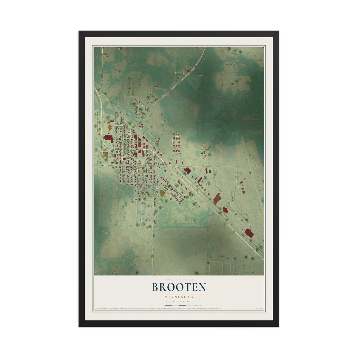 Map of Brooten, Minnesota, 12 x 18 inch print in a black wood frame