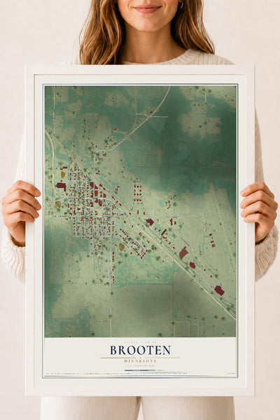 Map of Brooten, Minnesota, 18 x 24 inch print in a white wood frame