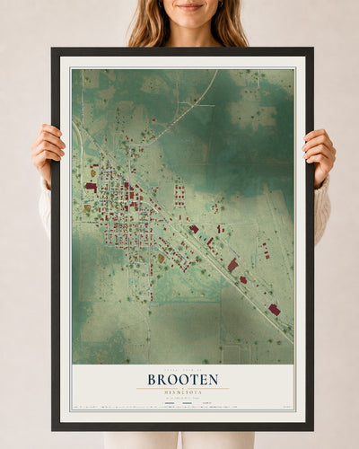 Map of Brooten, Minnesota, 24 x 36 inch print in a black wood frame