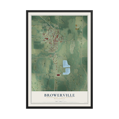 Map of Browerville, Minnesota, 12 x 18 inch print in a black wood frame