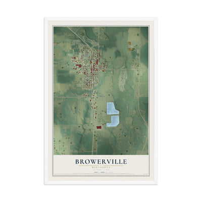 Map of Browerville, Minnesota, 12 x 18 inch print in a white wood frame