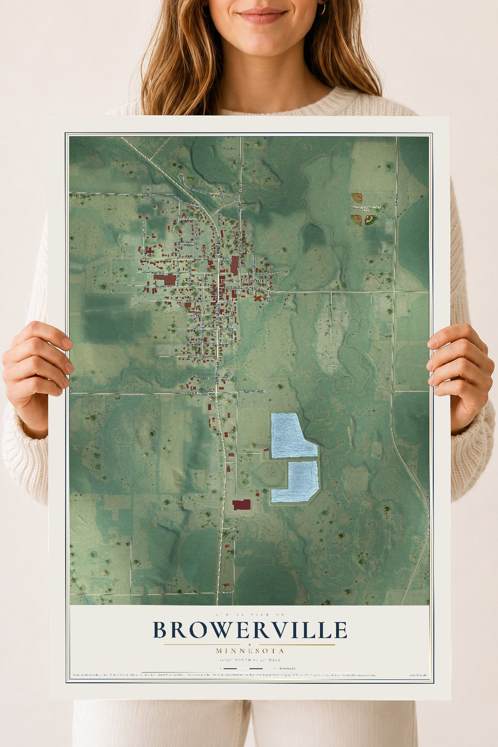 Map of Browerville, Minnesota, 18 x 24 inch unframed archival matte print