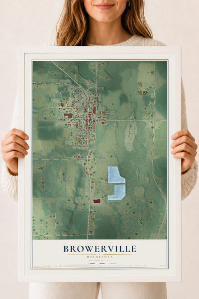 Map of Browerville, Minnesota, 18 x 24 inch print in a white wood frame