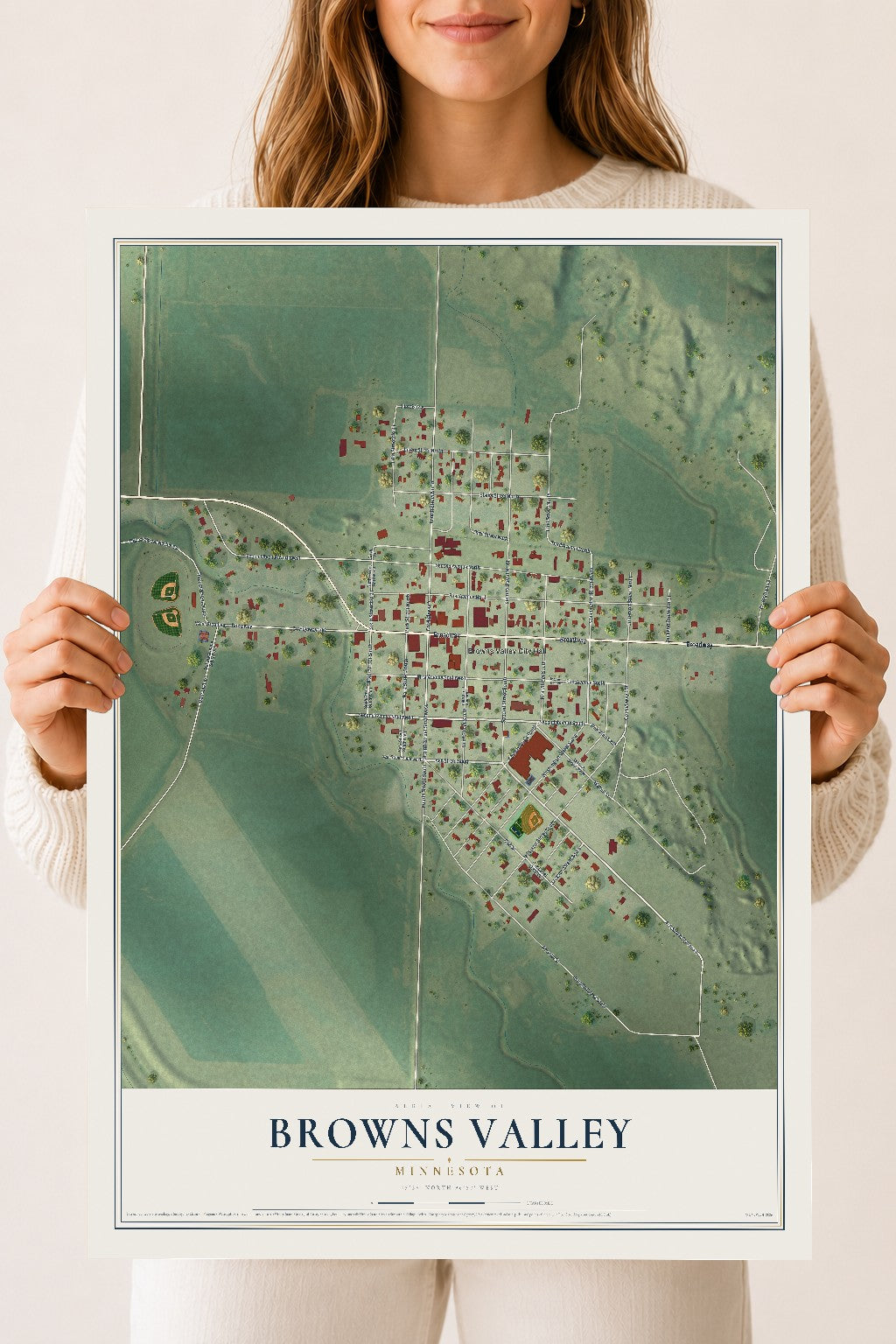 Map of Browns Valley, Minnesota, 18 x 24 inch unframed archival matte print