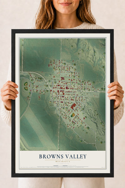 Map of Browns Valley, Minnesota, 18 x 24 inch print in a black wood frame
