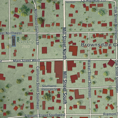 Close-up of the map of Brownsdale, Minnesota print showing street and building detail
