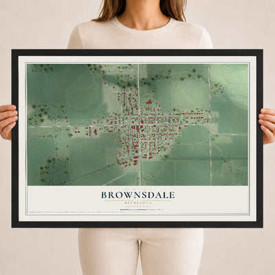Map of Brownsdale, Minnesota, 18 x 24 inch print in a black wood frame